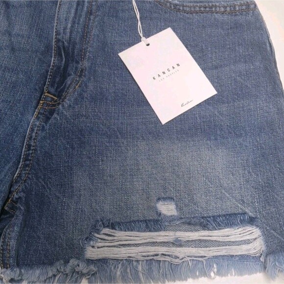NEW KanCan Denim Shorts Murphy 28 High Rise Distressed Raw Hem Medium Wash 9/28 - Picture 5 of 12
